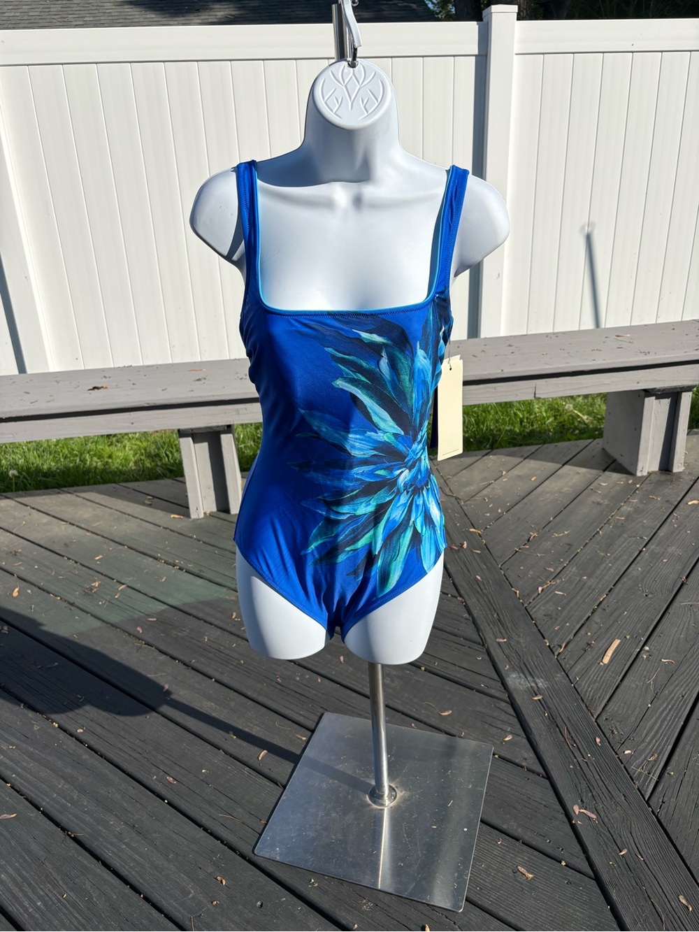 Gottex Blue One-Piece Swimsuit with Teal Floral Burst